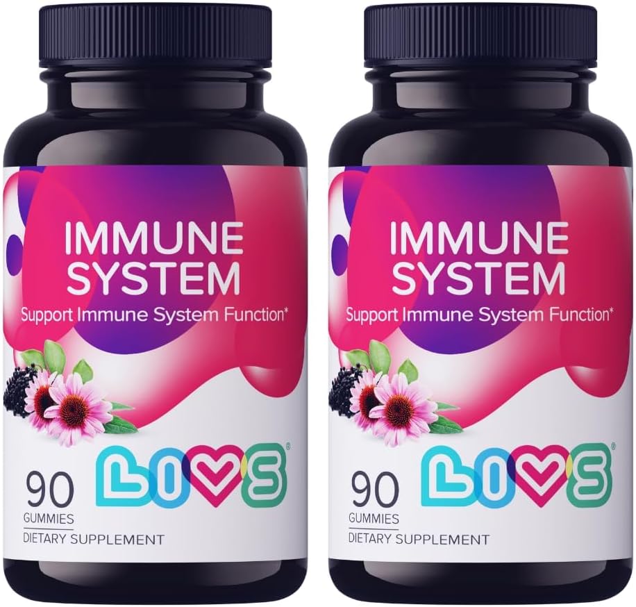 LIVS Immunsystem Eldreberry Gummies for voksne og barn | Avansert immunstøtte Supplement med vitamin C, Echinacea, & Propolis | Vegan & Glutenfri Gummy vitaminer | 200mg Elderberry / Duse -180 Ct