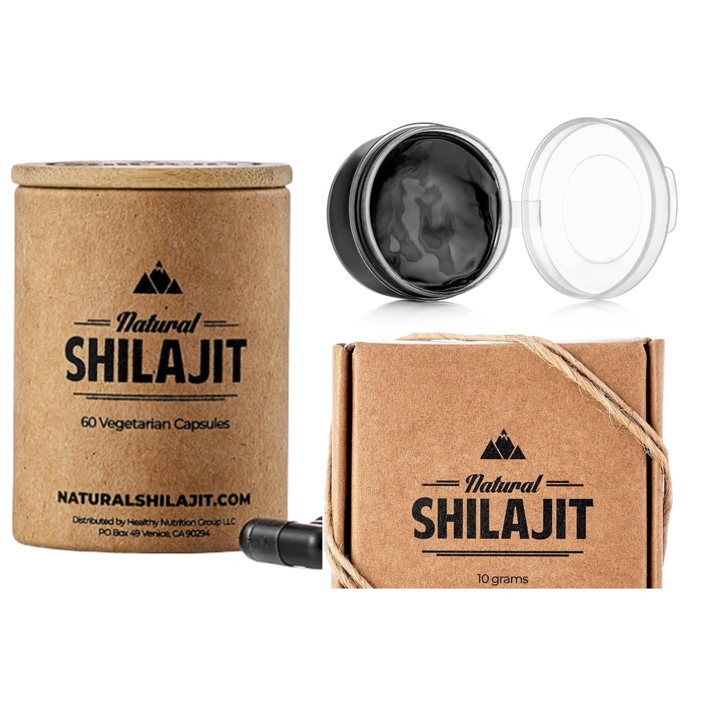 Naturlig Shilajit Resin - 10 Gram Shilajit Supplement med Fulvic Acid & Trace Minerals, Plantebaserte næringsstoffer & NATURAL SHILAJIT Kapsler (1-2 måneders forsyning) - 60 Count - Shilajit Supplement