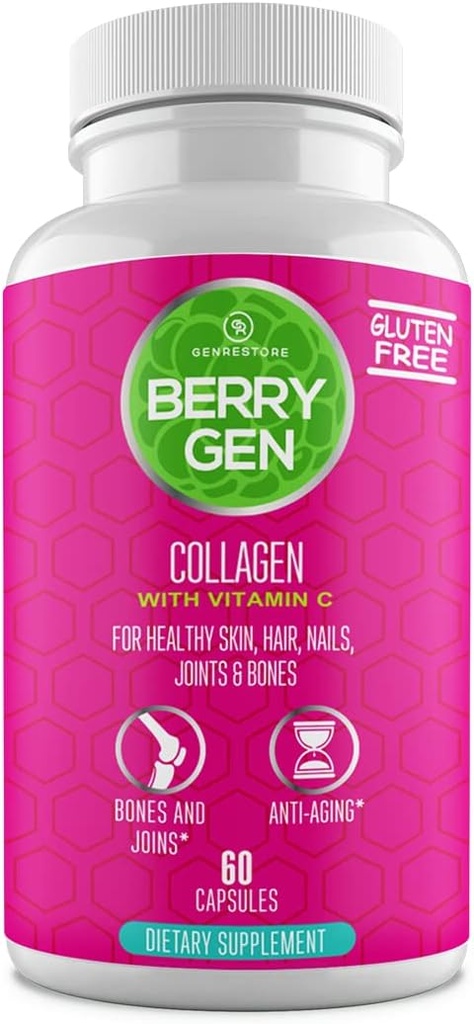Collage Peptider Supplement med vitamin C, Biotin og hyaluronsyre - 60 kapsler - Naturlig formel - støtter ledd, hår, hud og negler - laget i USA