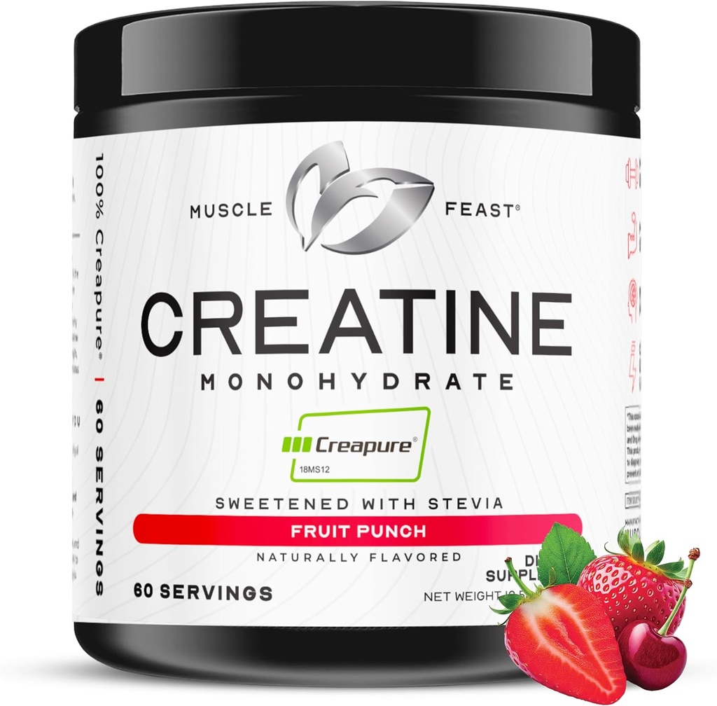Muskel Fest Kreapure Kreatin Monohydrat pulver, Vegansk Keto Vennlig Glutenfri lett å blande, Muskelgjenvinning Supplement, Kreatin for muskelvekst, Flavored Kreatin, Naturlig Frukt Punch 300g