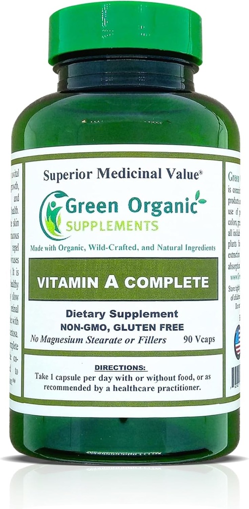 Grønne organiske kosttilskudd vitamin A, Retinyl Palmitat, 90 VCaps, 15000IU, håndlaget, ikke-GMO, & glutenfri (pakke av 1)