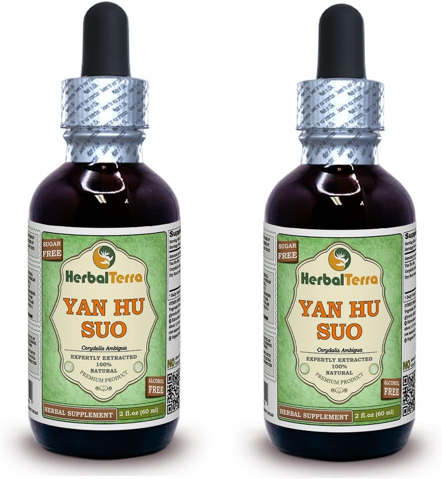 Yan Hu SUO (Corydalis Ambigua) Glyceritt, tørket Roots alkohol-fri flytende ekstrakt (merkenavn: HerbalTerra, stolt laget i USA) 2x2 fl.oz (2x60 ml)