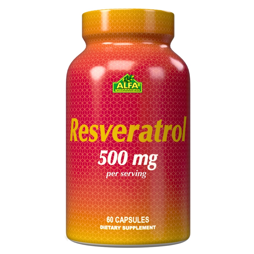 Resveratrol 1000mg av Alfa vitaminer - Kraftig antioksidant, Hjelper forhindre celleskader - Støtter hjernefunksjon, kardiovaskulær helse, metabolisme, anti-aging effekter - 60 kapsler