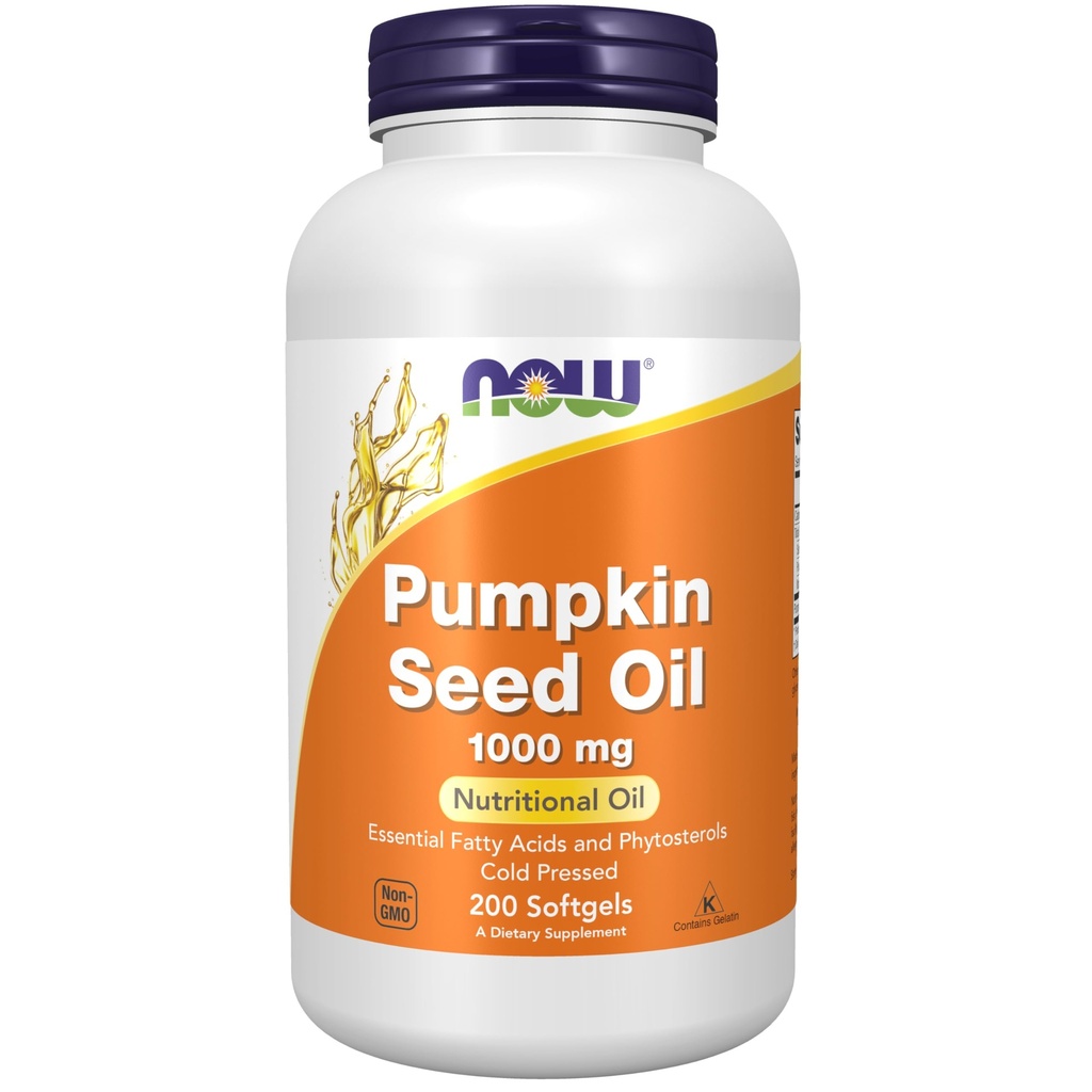 NOW Kosttilskudd, Pumpkin Seed Oil 1000 mg med essensielle fettsyrer og fytosteroler, kalde presset, 200 Softgels