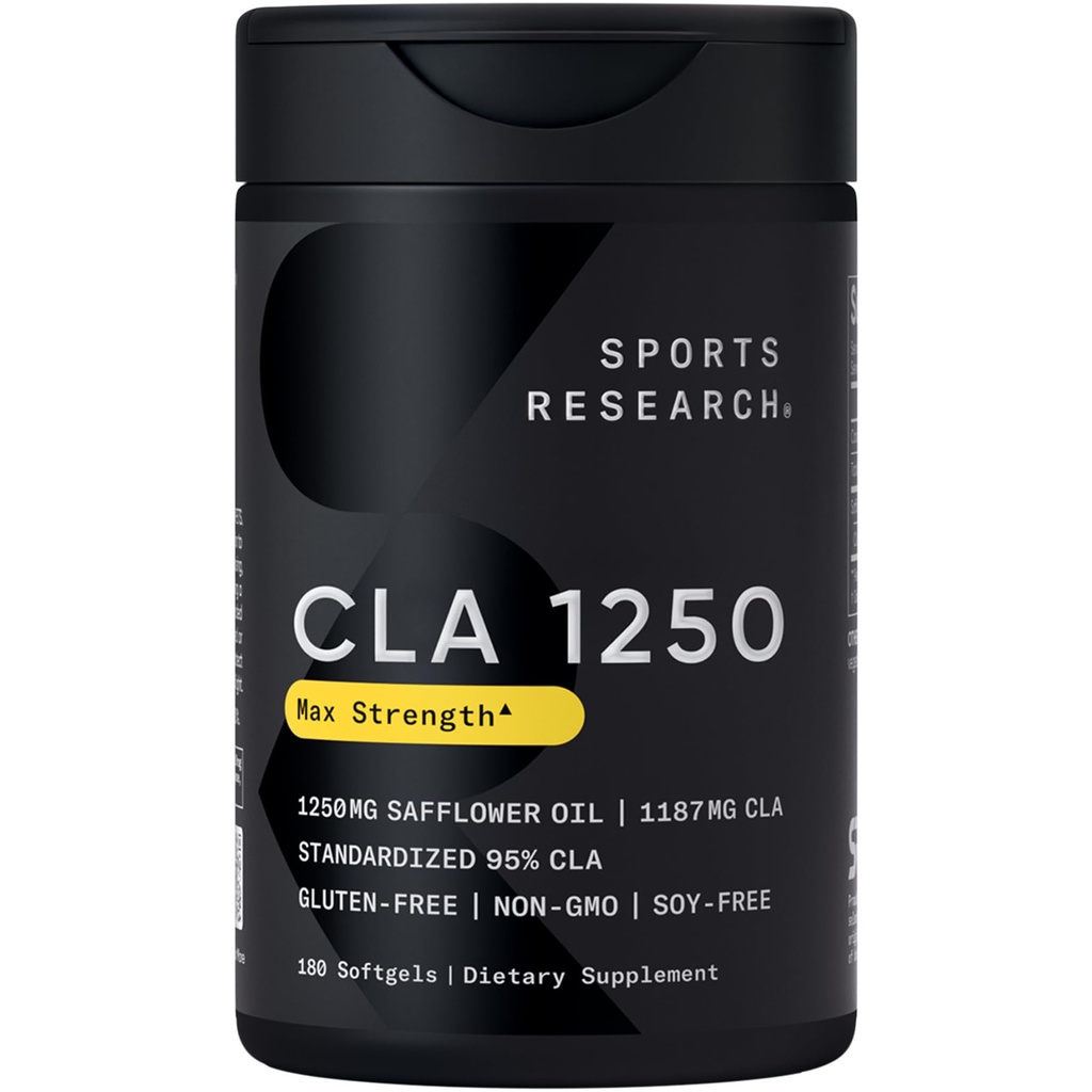 Sportsforskning CLA - 1250mg med aktiv konjugert Linoleic syre for menn og kvinner ikke-GMO, soya og glutenfri - 95% (180 Softgels)...