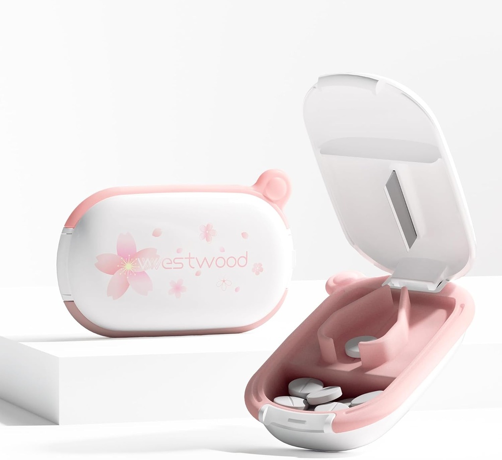 Hvite små piller cutter splitter med sentering enhet for små og små piller, Cuts Vitaminer Tabletter, Portable Exquisite Pill Crusher for Purse Pocket