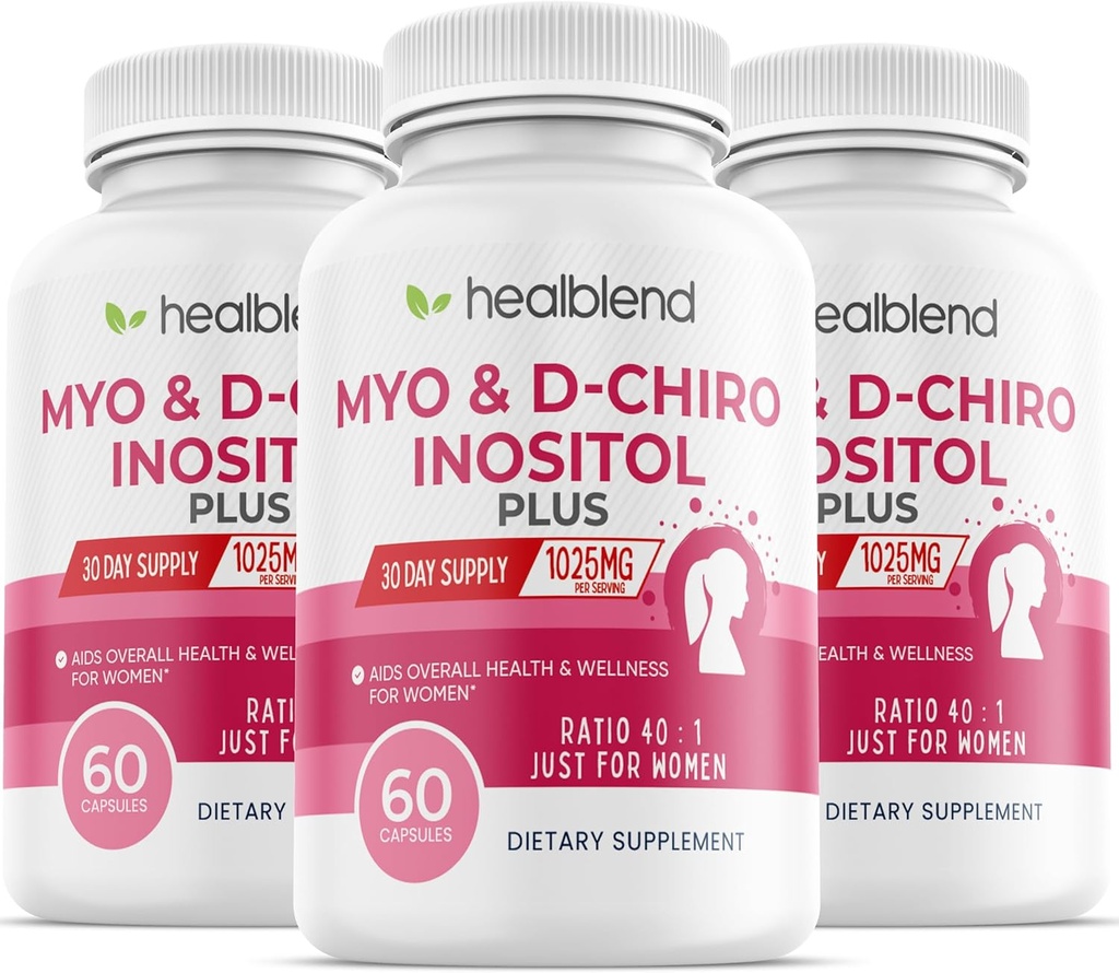 Myo & D-Chiro Inositol Plus Supplement blanding, Hormonal Balance, sunn ovulering og total velvære støtte for kvinner, fruktbarhet og graviditet helse (3 pakke)