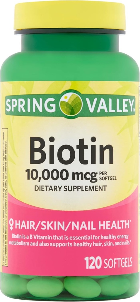 Spring Valley Biotin kosttilskudd, 10.000 mg, 120 Softgels