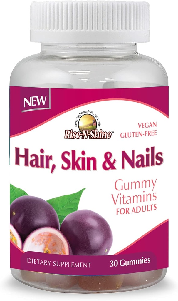 Rise-N-Shine Hår Hud og negler Gummy vitaminer - Pectin Basert Gummier for kvinner og menn med vitaminer, Biotin, kollagen og mer - 30 Telling
