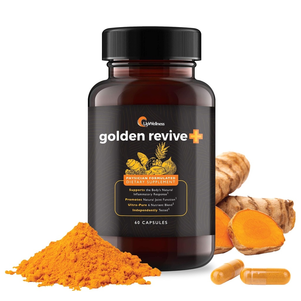 Upwellness Golden Revive + Joint Support Supplement med gurkemeie med svart pepper, Quercetin og magnesium- gurkemeie Boswellia Supplement - 6 aktive ingredienser for fellespleie - 60 kapsler