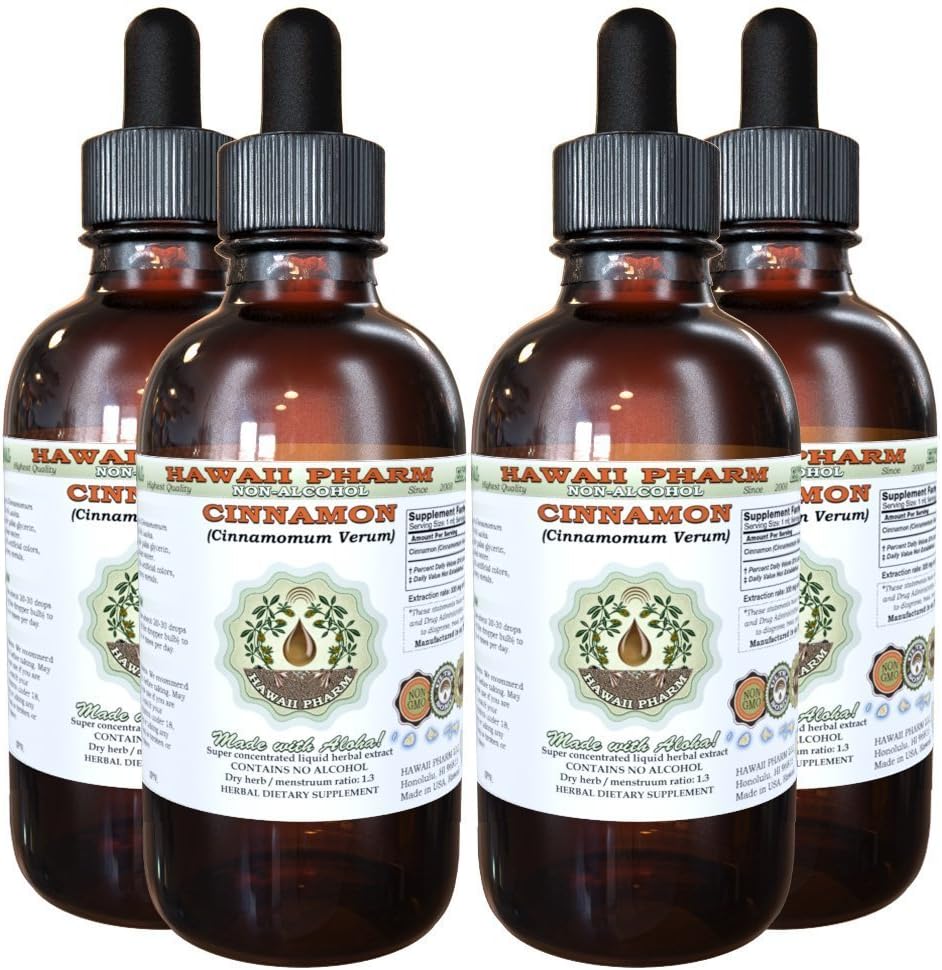 Cinnamon alkohol-fri flytende ekstrakt, kanel (Cinnamomum Verum) tørket Bark Glycerite Hawaii Pharm Naturlig Herbal Supplement 4x4 oz