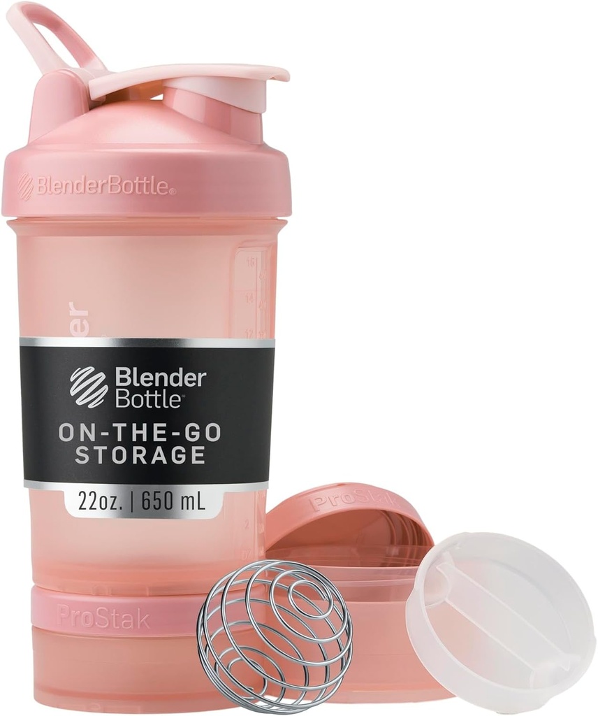 BlenderBottle Shaker flaske med pilleorganisator og lagring for proteinpulver, Classic V2 ProStak System, 22-Ounce, Rose Pink