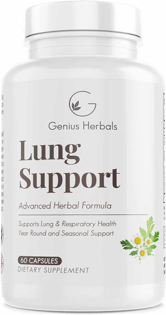 Lungestøtte - Hjelper deg å puste mer komfortabelt, År Rund sesongstøtte, Lung Cleanse & Lung Detox formel, 60 kapsler