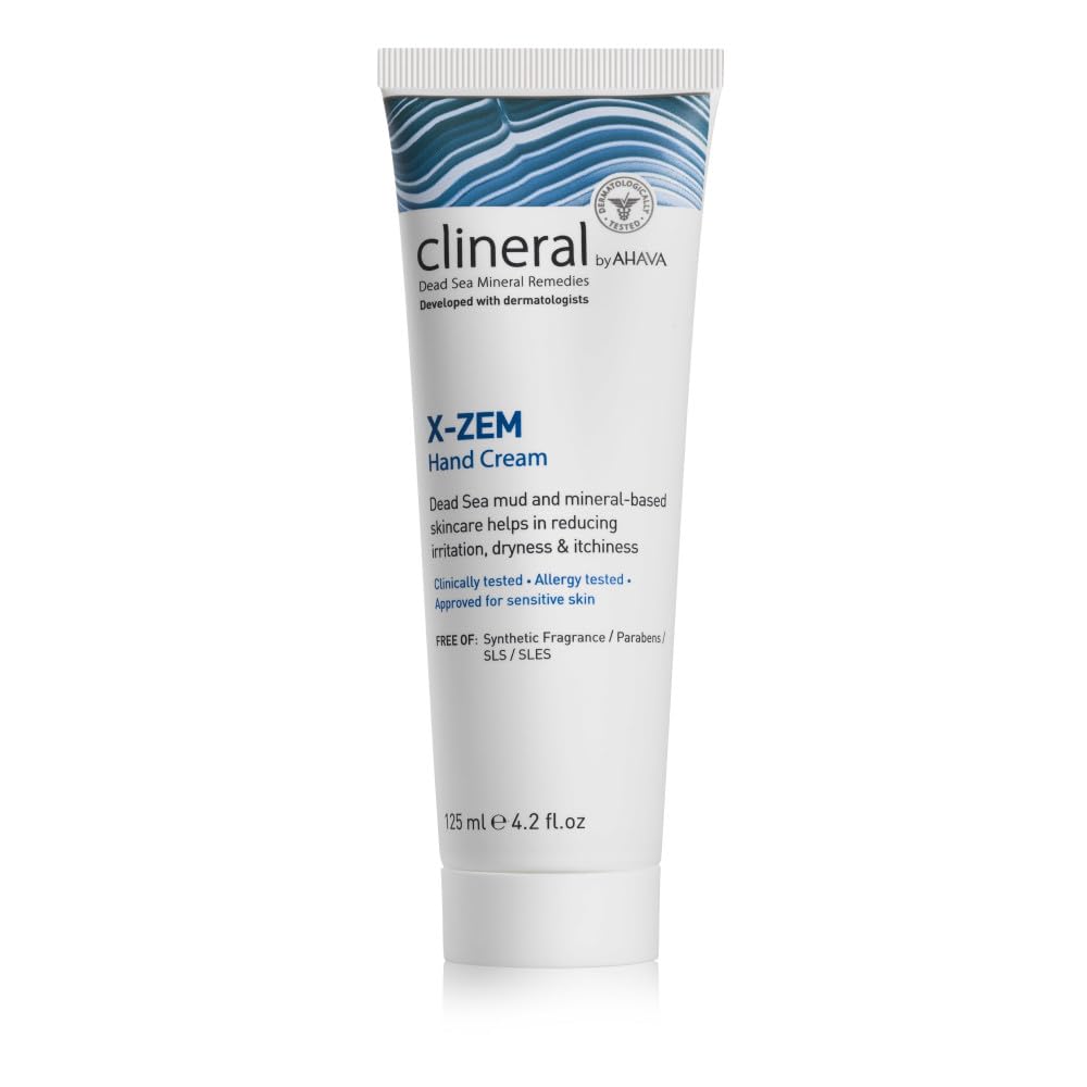 AHAVA Clineral X-Zem håndkrem - lindrer ubehag fra dermatitt, bekjemper rødhet, tørrhet og kløe, myker tørr og grove flekker, med Hippophae olje, Shea smør & Osmoter, 4.2 Fl.Oz