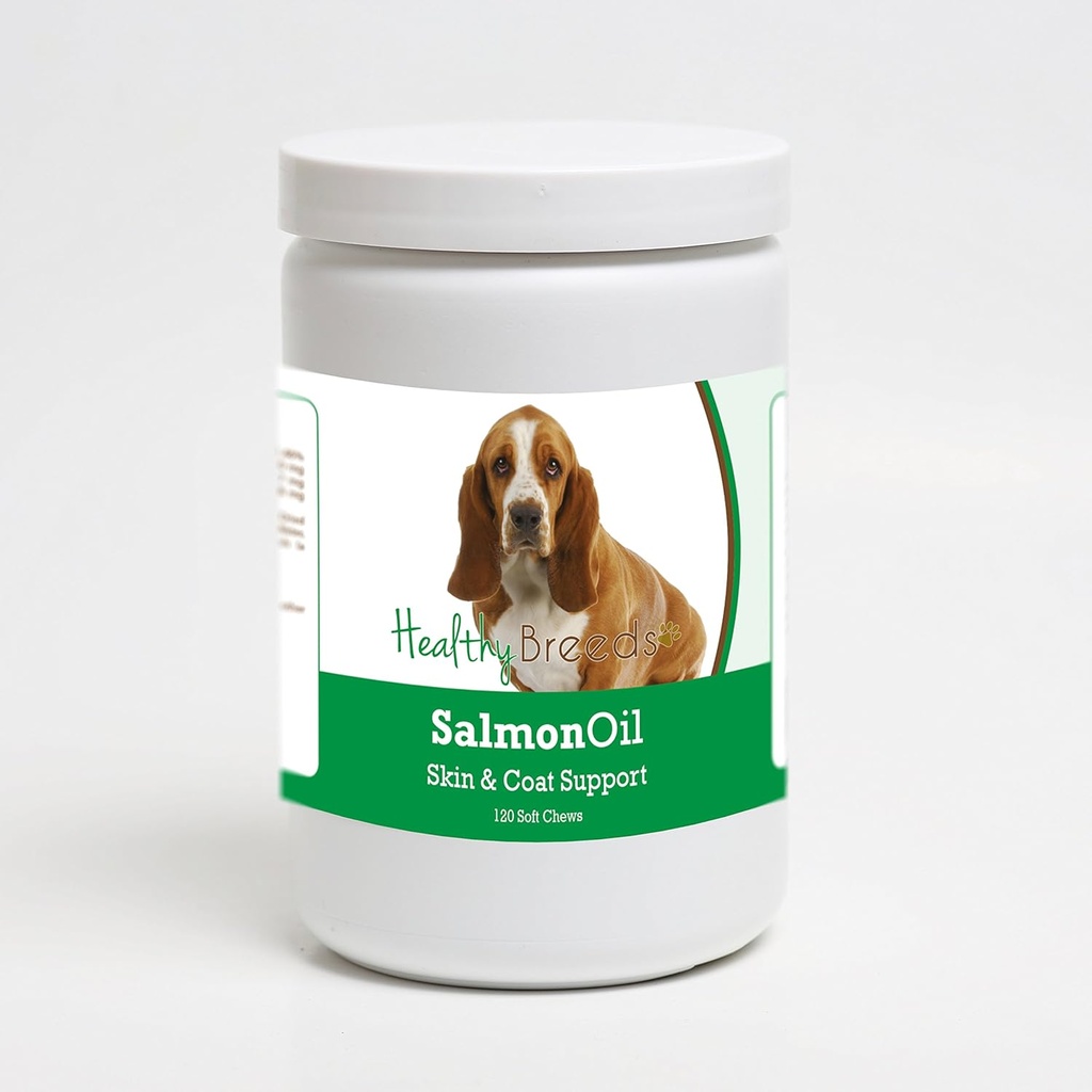 Sunn avler Basset Hound Salmonolje Myk Chews 120 greve