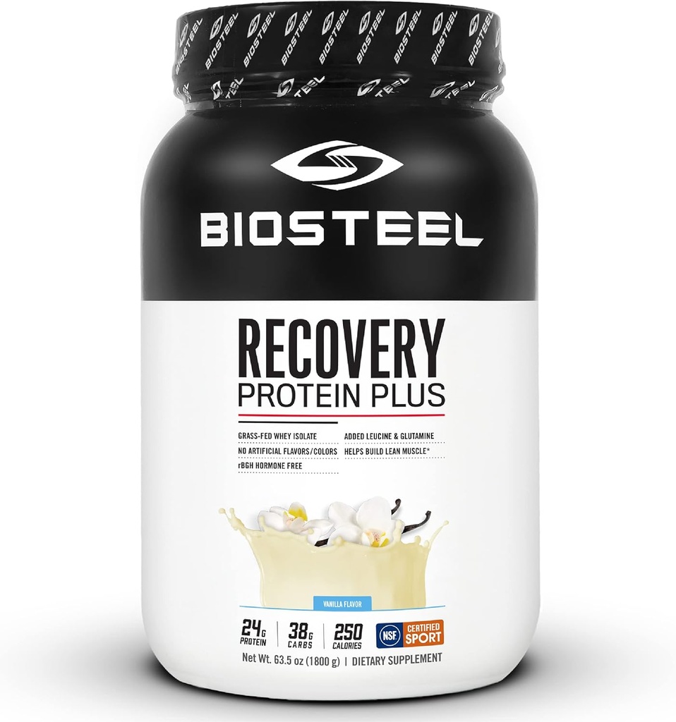 BIOSTEEL Recovery Protein Plus Powder Supplement, Grass-Fed og ikke-GMO Formula, Vanilla, 27 Serveringer