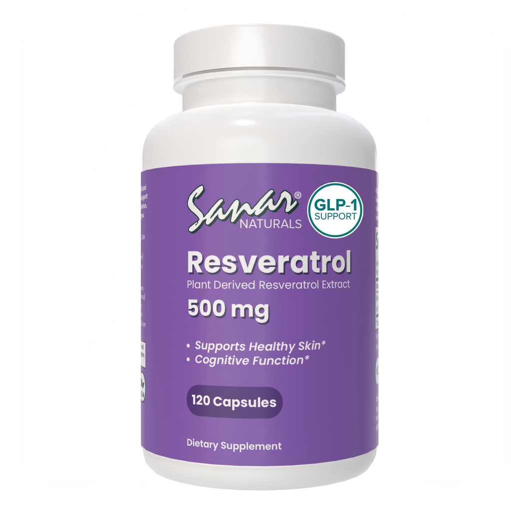 Sanar Naturals Resveratrol Supplement 500 mg – støtter sunn aldring, kognitiv funksjon og hjerte helse - Plant Basert Trans Resveratrol - Vegan, ikke-GMO, 120 kapsler
