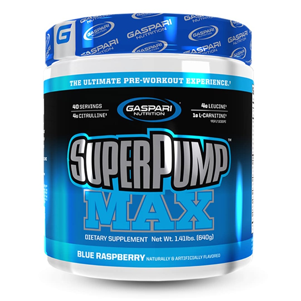 Gaspari Ernæring SuperPump MAX, Ultimate Pre Workout pulver, Elektromagnetisk energi preworkout, Nitric Oxid Booster, Muskelvekst, Recovery & Replenishes Electrolytes (40 Servering, Blå bringebær is)