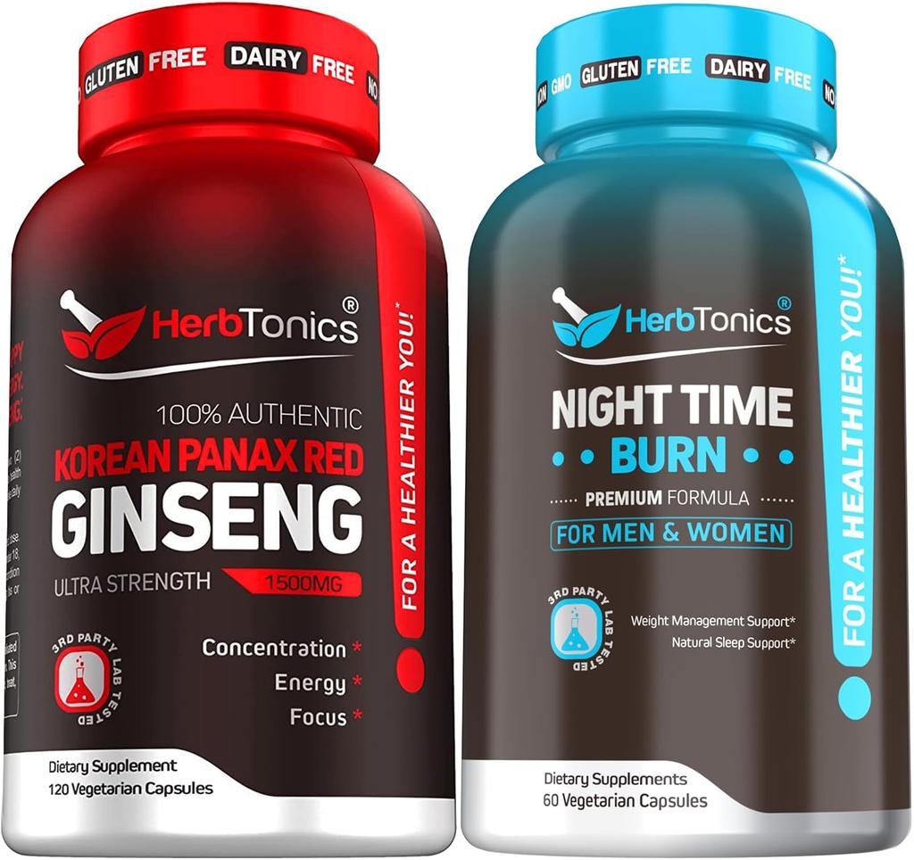 koreansk rød Panax Ginseng 1500mg - høy potens Ginseng for energi, ytelse og immun støtte for menn og kvinner - natt tid vektsupplement med melatonin for å støtte søvn og metabolisme