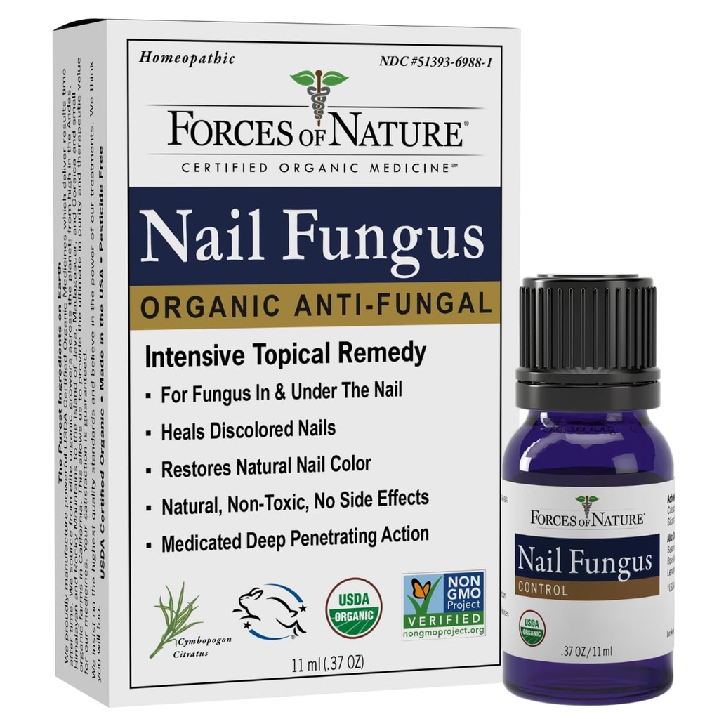 Forces of Nature Toenail Nail Fungus behandling, organiske antifungal gjenoppretter utseendet av tånegler og Fingernegler, Homeopatisk medisin for brakket, tørr, skadet og misfarget negler, .37 fl oz