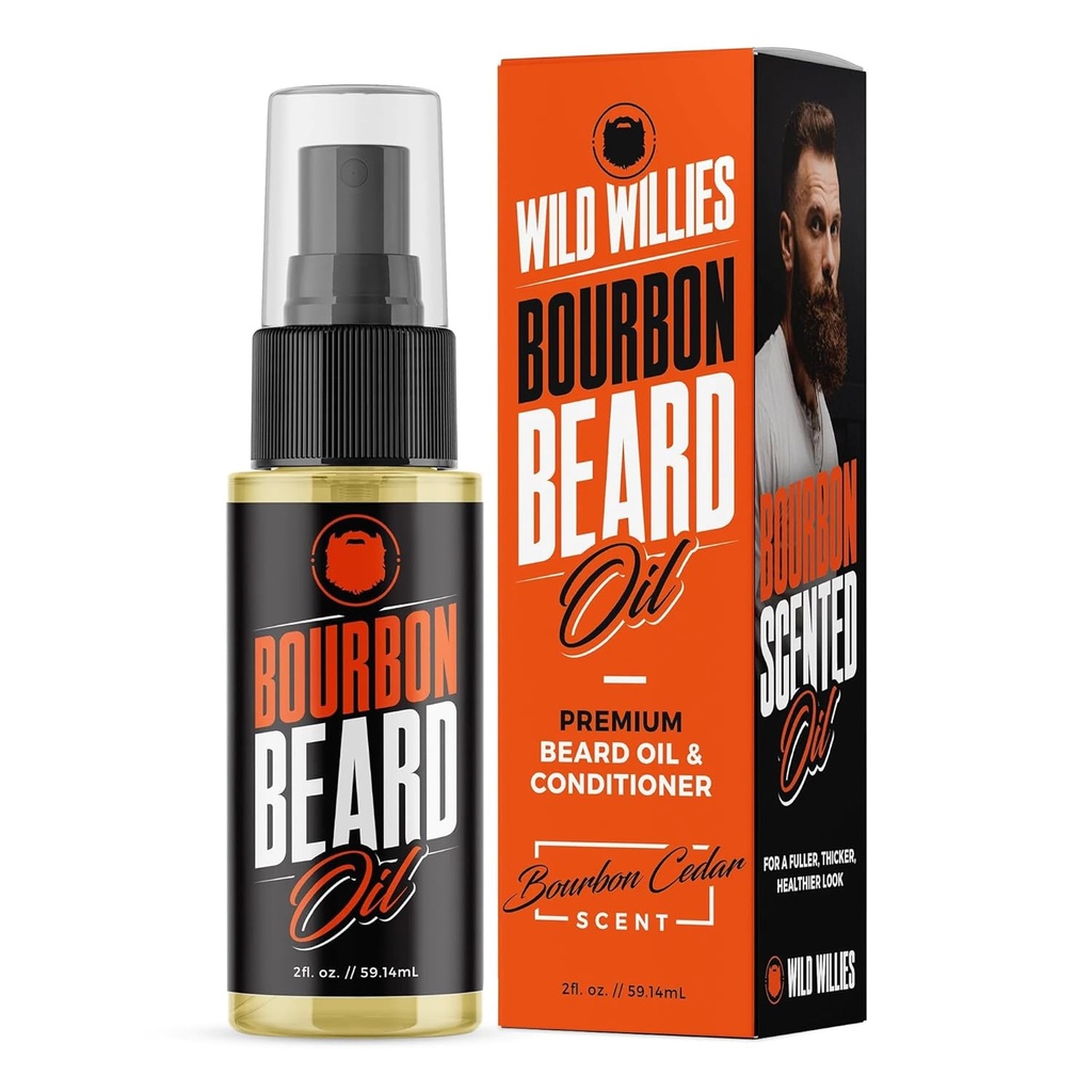 Wild Willies Premium Beard Oil & Conditioner (Bourbon Cedar) - naturlige, organiske ingredienser og essensielle oljer fremmer beard vekst, fjerner kløe og dandruff - dyp mykning og gjenoppretter bevegelse - 2 Oz