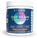 BIOHM Gut-Brain Tilkoblingsminne & Focus Supplement (6.74 Oz, 30 Serveringer) støtter Gut helse og kognitiv velvære, hjelper forbedre humør, probiotika, Lions Mane & Bacopa Monneiri, sjokolade Flavor