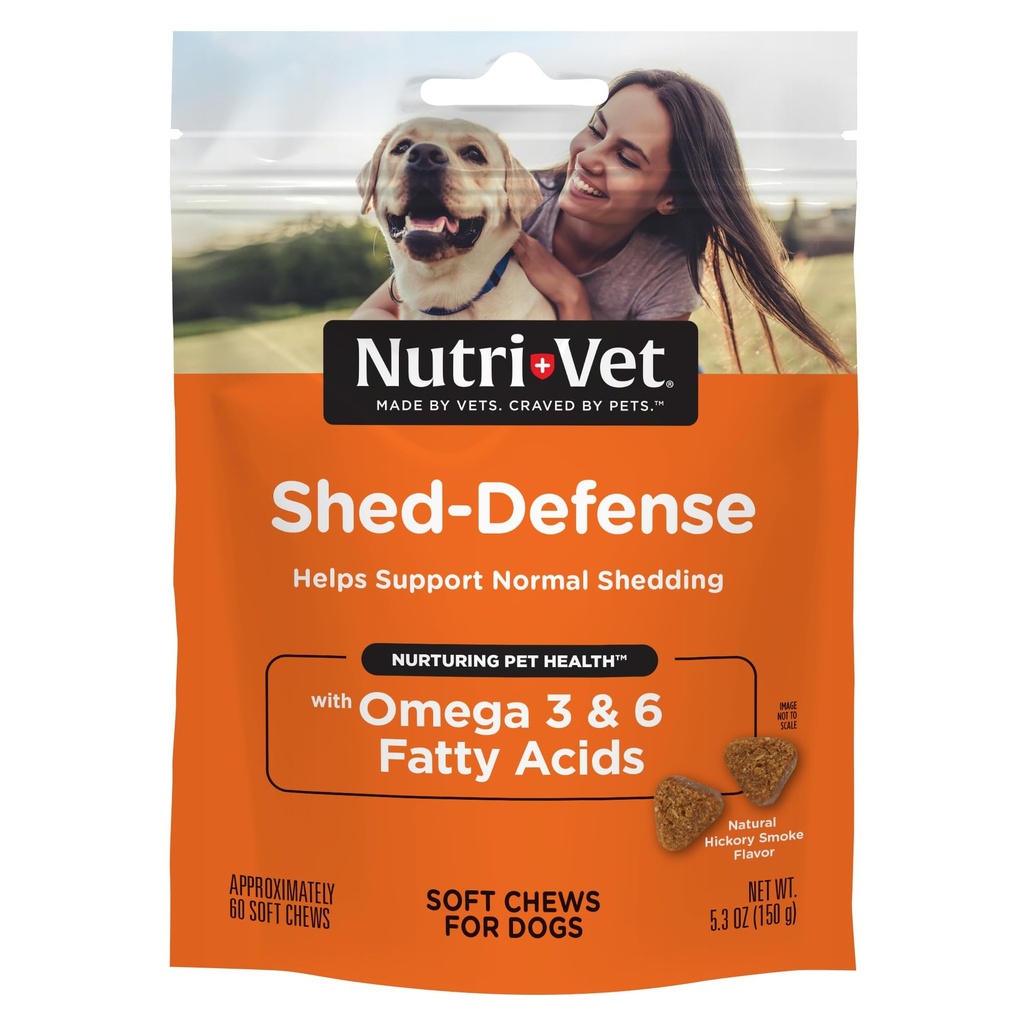 Nutri-Vet Shed Defense Mykt Chews for hunder, hud og Coat Supplement for hunder, Omega 3 fra fiskeolje, tørr og kløende hud relief behandling, valp Essentials, 60 myk Chews