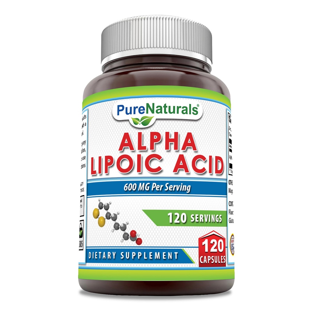 Pure Naturals Alpha Lipoic Acid 600 mg 120 kapsler Supplement | Ikke-GMO | Glutenfri |