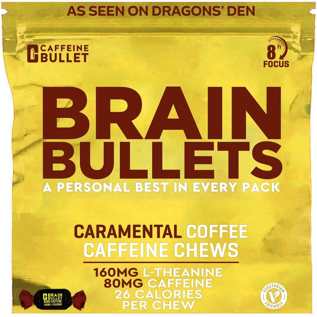80mg Koffein & 160mg L-Theanine Focus Enhancering Energi Chews (40 serveringer) – Neurovitenskap støttet nootropisk stack, mental akualitet og kognitiv støtte | Caramel Frappe Flavor Brain Bullet