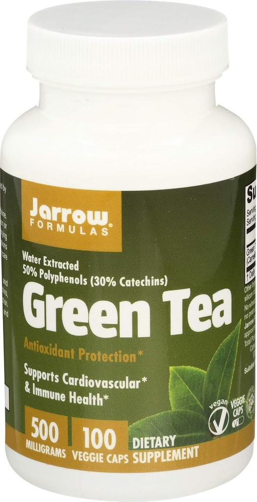 Jarrow Formler Grønt Te 500 mg - 100 Veggie Caps, Pakke med 2 - Antioksidant Støtte - 50% Polyphenoler - Cardiovaskulære og immune helse - 200 Total Services