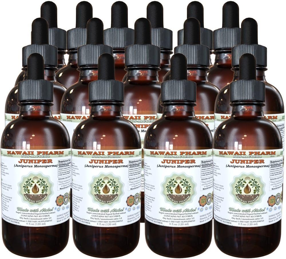 Juniper alkohol-fri flytende ekstrakt, organisk Juniper (Juniperus Monosperma) tørket Berry Glycerite Hawaii Pharm Naturlig Herbal Supplement 15x4 oz