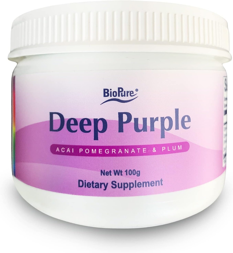 BioPure Deep Purple - Alt-Naturlig Superfrukt Kosttilskudd laget av en Synergistisk blanding av organisk akai, organisk pomegranat og Plum for Gut helse, immunstøtte og total velvære – 100g