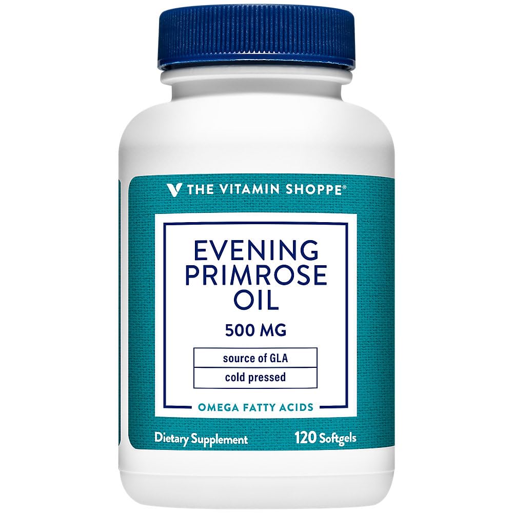 Vitamin Shoppe Aften Primrose Olje 500MG, Naturlig kilde til GLA (Gammia Linolenic Acid), Supplement for kvinners helse og hormonal Balance (120 Softgels)