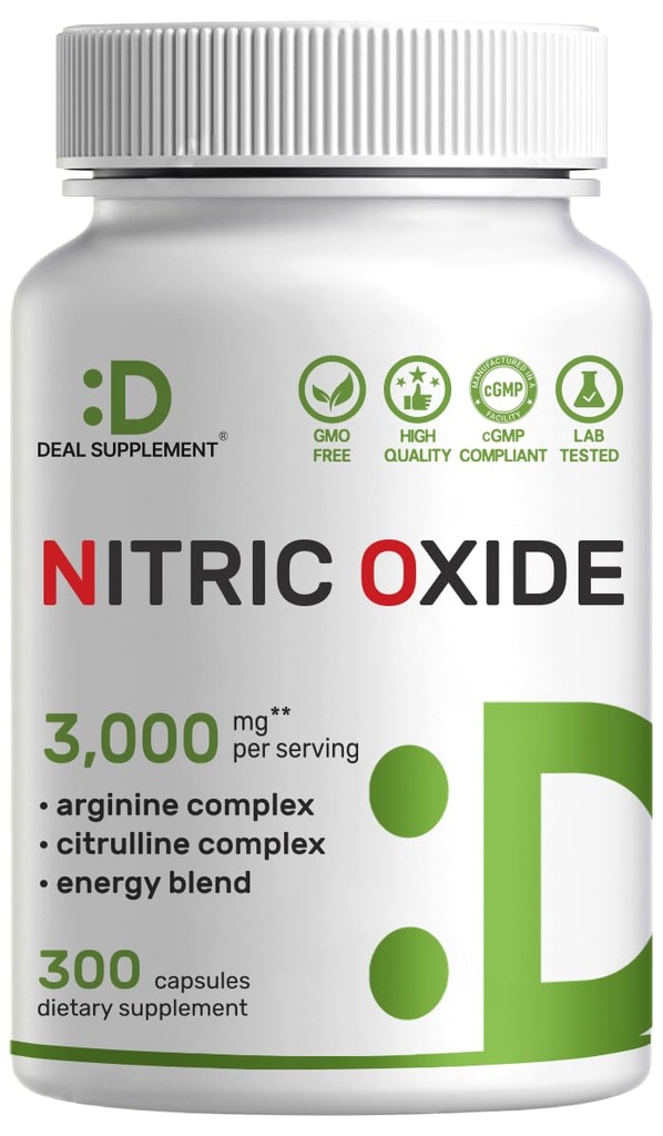 Nitric Oxid Booster 3000mg Per Serving, 300 kapsler – 12 i 1 Nitric Oxid Supplement – Arginin & Citrulline Kompleks med energi blanding – Marshmallow Root – fremmer næringsrik flyt til muskler & Heart