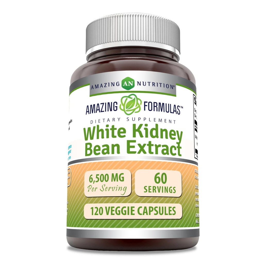 Amazing Formler Hvit Nyrebønne Ekstrakt 6500 Mg | Vegetariske kapsler | Ikke-GMO | Glutenfri | laget i USA (1 Pakke | 120 greve)