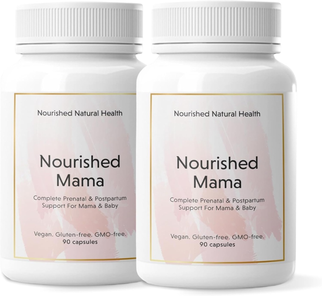 Nourished Mama Prenatal Multi vitamin - Vegan Multivitamin for prekonception, graviditet, postpartum og amming støtte - jern-fri med metylert folat & høydosekolin - 180 kapsler