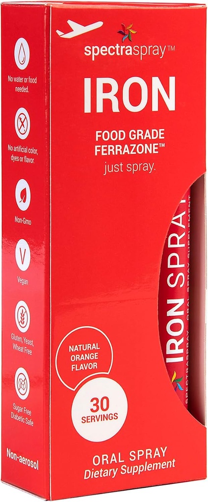 SpectraSpray Iron Daily Supplement, 3 mg per servering - oral Spray Essential Mineral Iron, 30 dagers forsyning per Spray, Vegansk Glutenfri og ingen GMOs