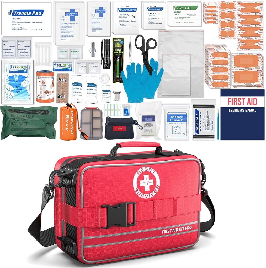 Omfattende førstehjelpssett- Avanserte Traumasett med merkete sammenligninger, store katastrofer medisinske sett for bil, hjem, camping og utendørs eskaler -324Piece sett