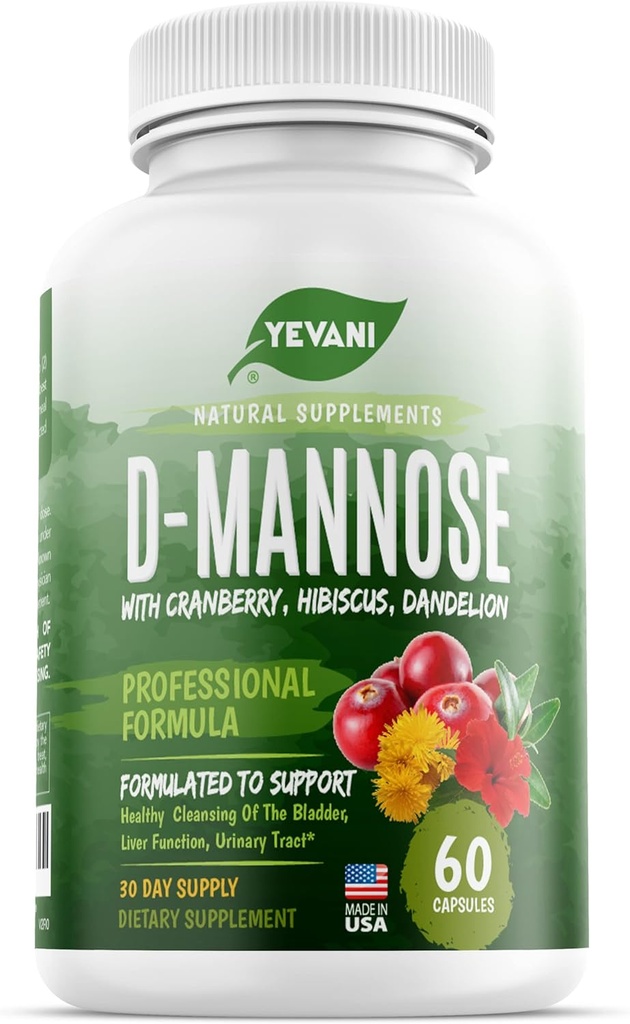 100% ren D-Mannose Capsules 1000 mg med tranebær, Hibiscus, og Dandelion Extract, rask fungerende profesjonell UTI Forebygging formel for urinveistrakt helse og blader støtte