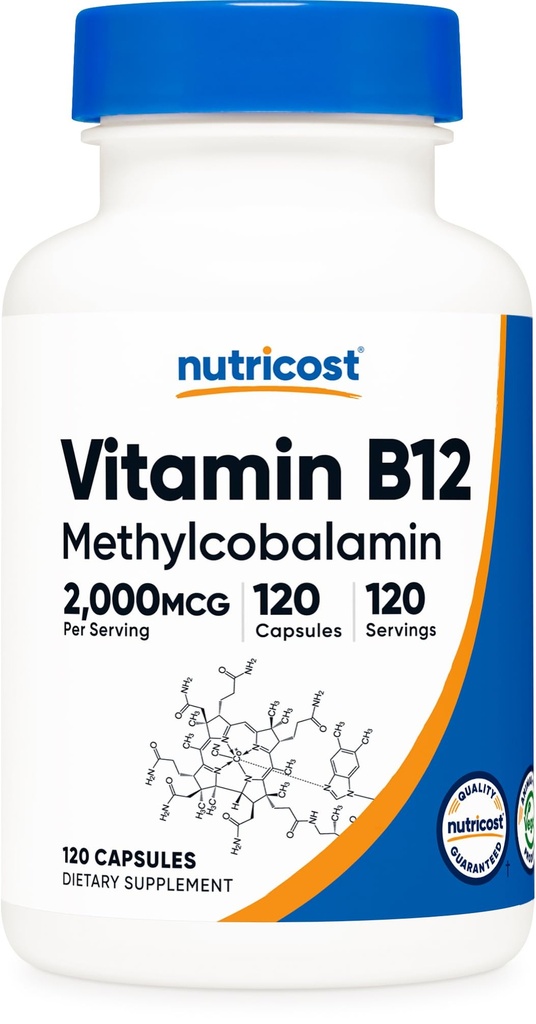 Nutricost Vitamin B12 (Metylcobalamin) 2000mcg, 120 kapsler - Vegetar Caps, Ikke-GMO, Glutenfri B12 Supplement