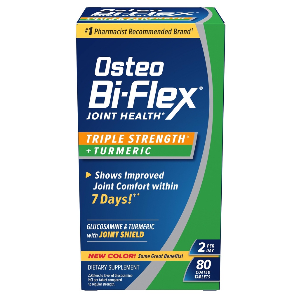 Osteo Bi-Flex Glucosamine Triple Styrke Plus Turmeric Supplement med Curcumin for felles støtte og rekkevidde av bevegelse, 40 dagers forsyning, 80 belagte tabletter, felles helse ernæringstilskudd