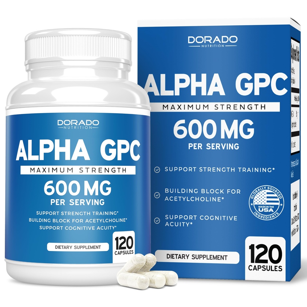 Alpha GPC Choline Capsules - 120 greve, 600 mg Services (Brain Support Aid som støtter fokus, minne, motivasjon, & energi (tredeparts testet, vegansk trygt laget i USA) Brain Support Supplement