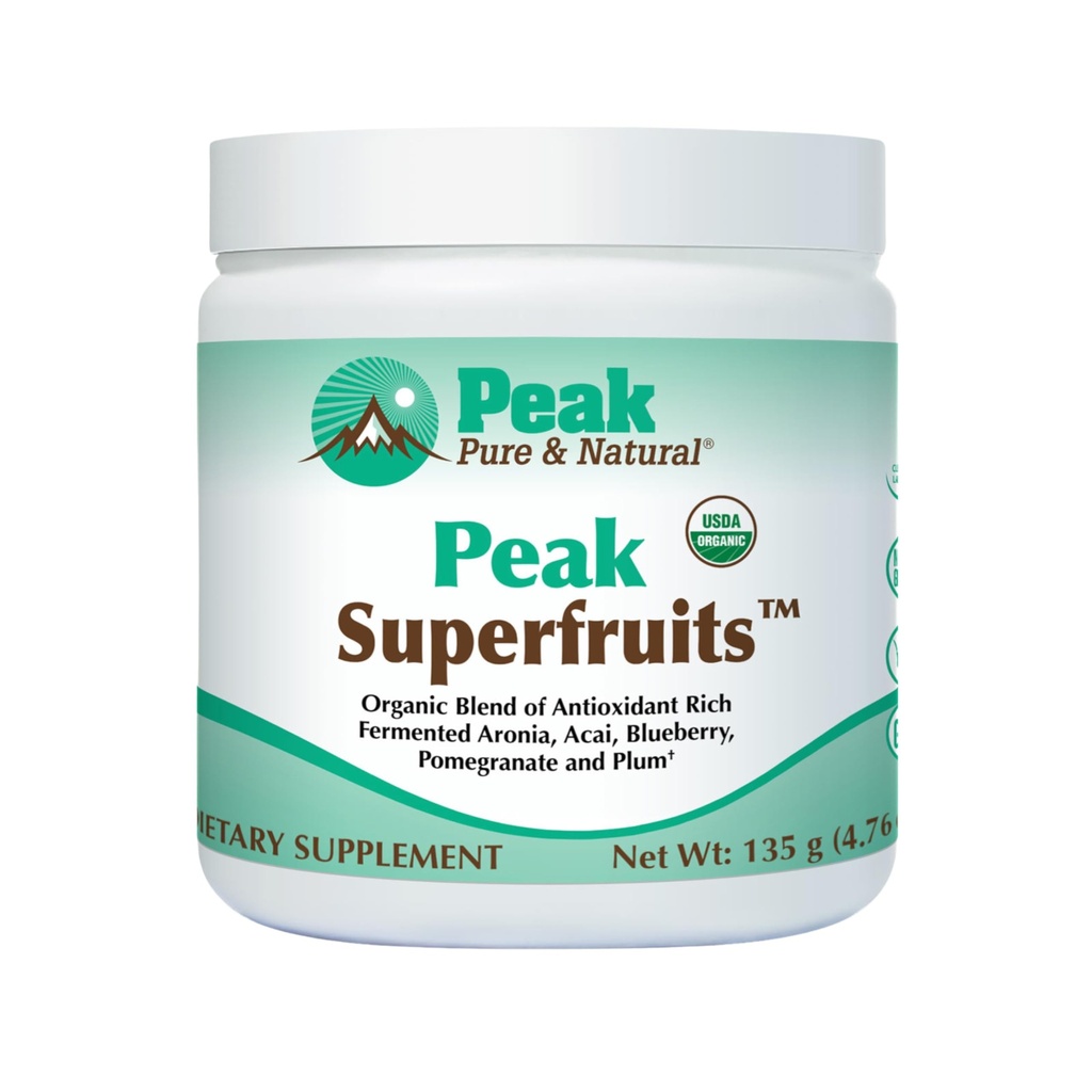 Peak Organic Superfrukter - Polyphenol Rich Superfood pulver - ikke-GMO Fermentert Aronia Berry, Acai, Blåbær, Pomegranat og Plum - Aging, Metabolsk helse, hjertehelse (30 Serveringer)