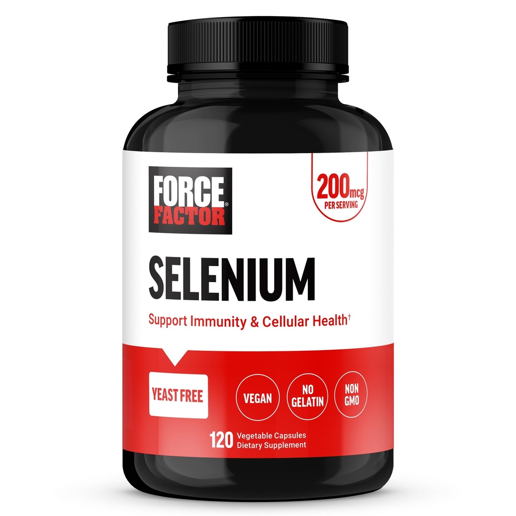 Force Factor Selenium Immune Support Supplement, Selenium 200mcg Kapsler for å støtte immunforsvar, immunforsvarstilskudd, Vegan, Ikke-GMO, 120 Kapsler