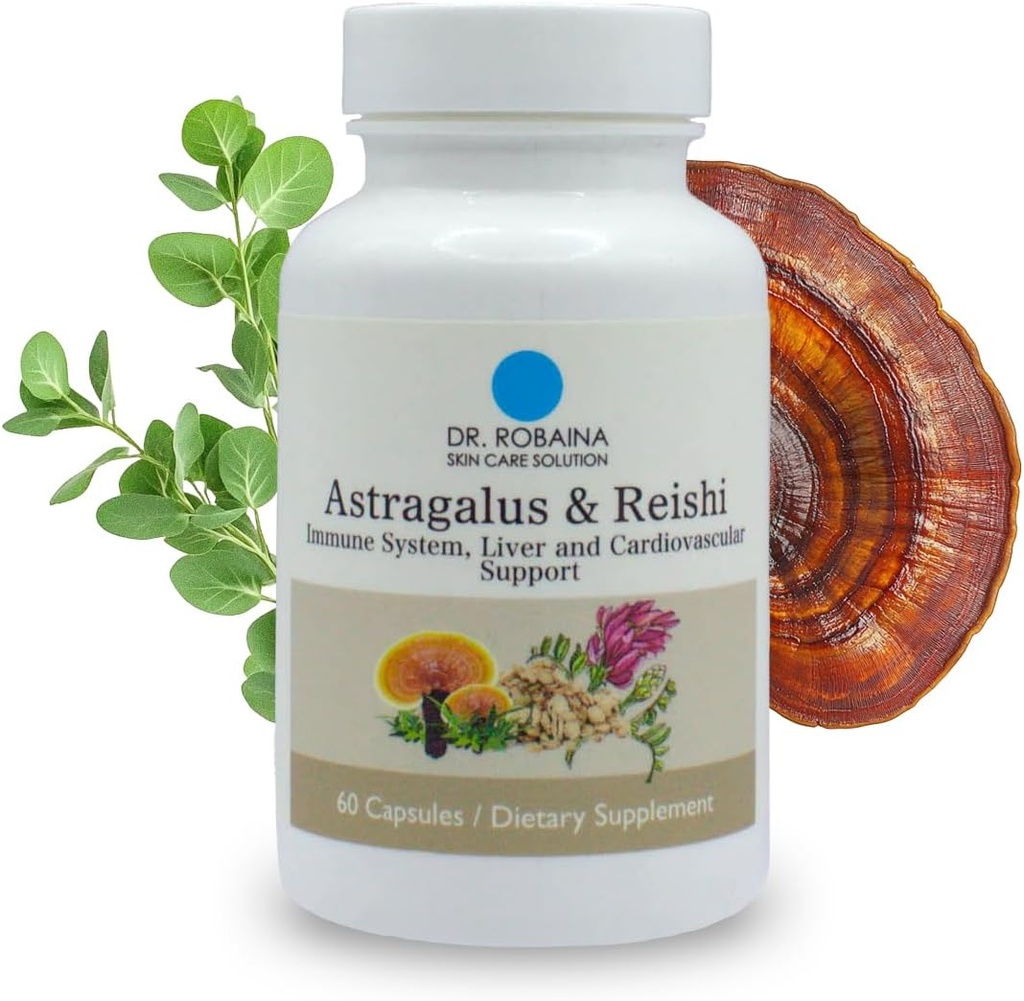Dr. Robaina Astragalus & Reishi Capsules – Immune, Liver & Cardiovaskulær støtte – høy potens Herbal Blend – Vegan, Ikke-GMO, laget i USA, 60 Kapsler