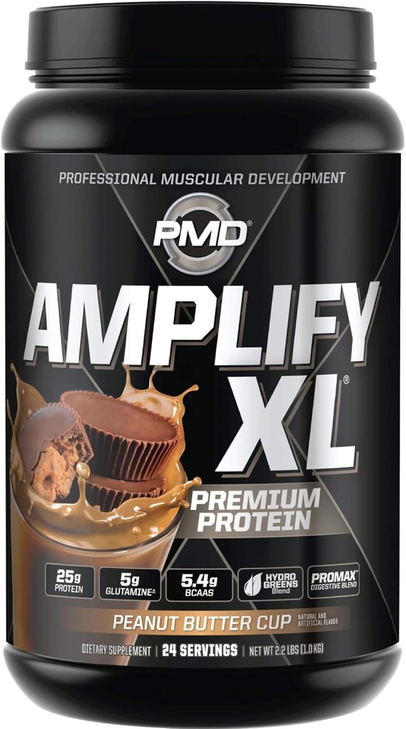 PMD Sports forsterke XL Premium Whey Protein Supplement Hydro Greens Blanding - Glutamin og Whey Protein Matrix med supermat for muskler, styrke og gjenoppretting - Peanut Butter Cup (24 Serveringer)