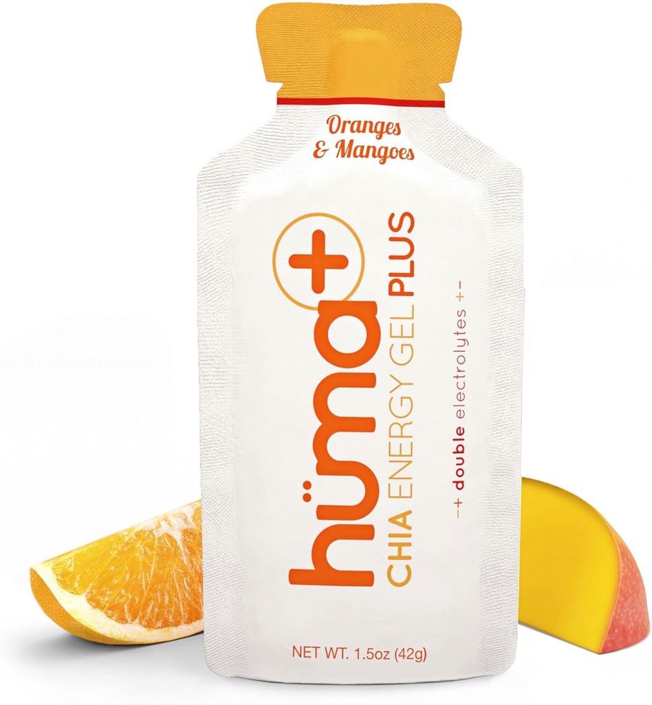 Huma Plus (Dobbelt elektrolytter) - Chia Energy Gel, Orange Mango, 24 Gels - Magevennlig, Real Food Energy Gels