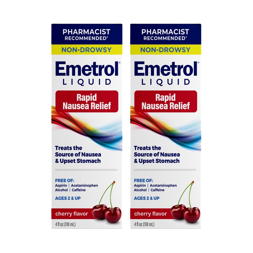 Emerol Non-Drowsy flytende smertelindring - Oppsett Mage medisin - Apoteker Anbefalt kvalme Relief - Cherry Flavor - 4fl oz, 2 Pack