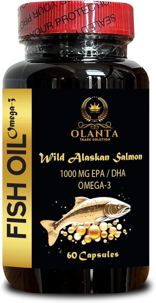 Omega 3 Fiskeolje - Kilde Omega 3 Supplement, Wild-Caught Fish Oil, Organisk Omega 3 Fatty Acid Kosttilskudd burpless 1 flaske 60 Kapsler