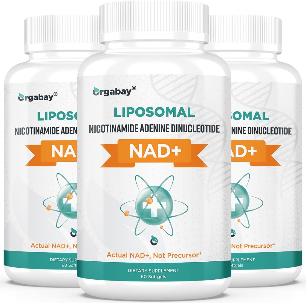 Orgabay Liposomal NAD+ Supplement 500 mg, høy absorpsjon, økt NAD+ med TMG 250 mg, faktisk NAD Plus mer effektiv enn Nicotinamid Riboside, støtte Cellular Energy, sunn aldring | 180 Softgels